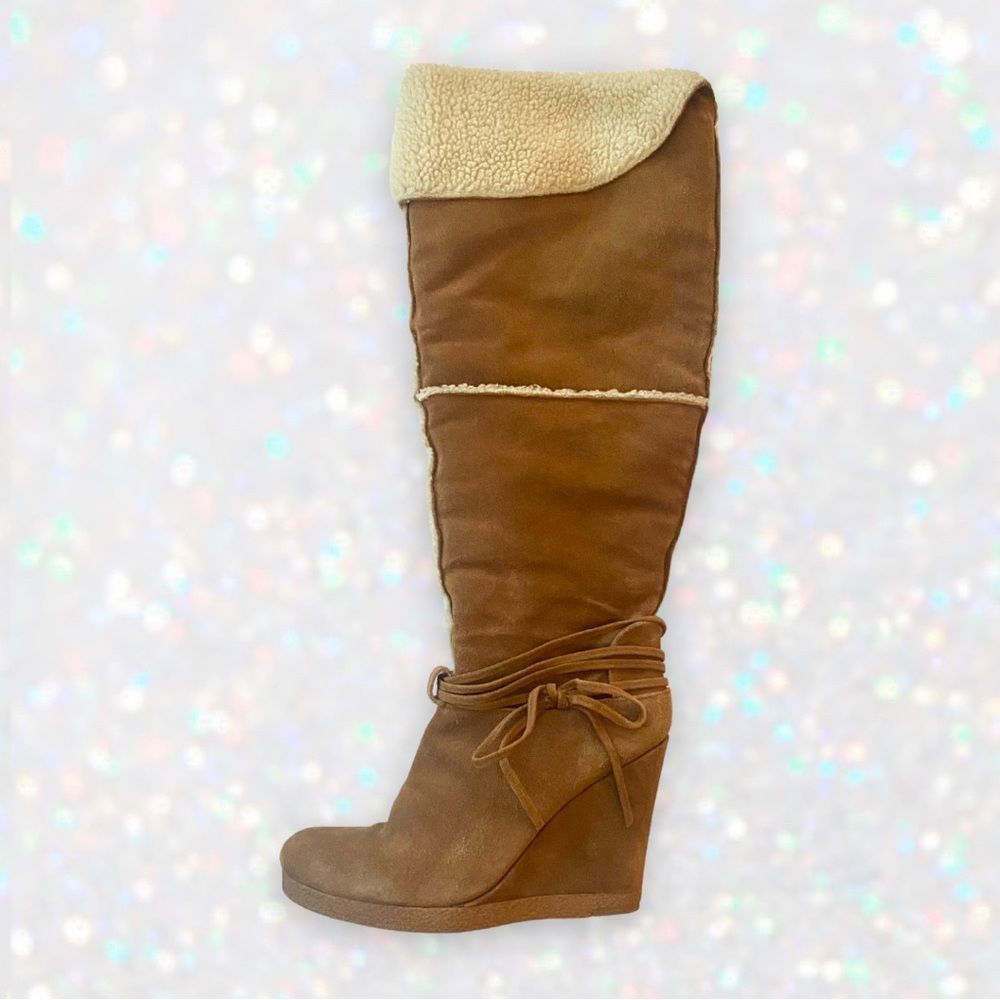 Nine West Vintage America Collection HOPAINR Leather Suede Wedge Knee High Boots